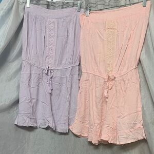 Pair of Strapless Lace-Front Rompers in Lavender & Blush